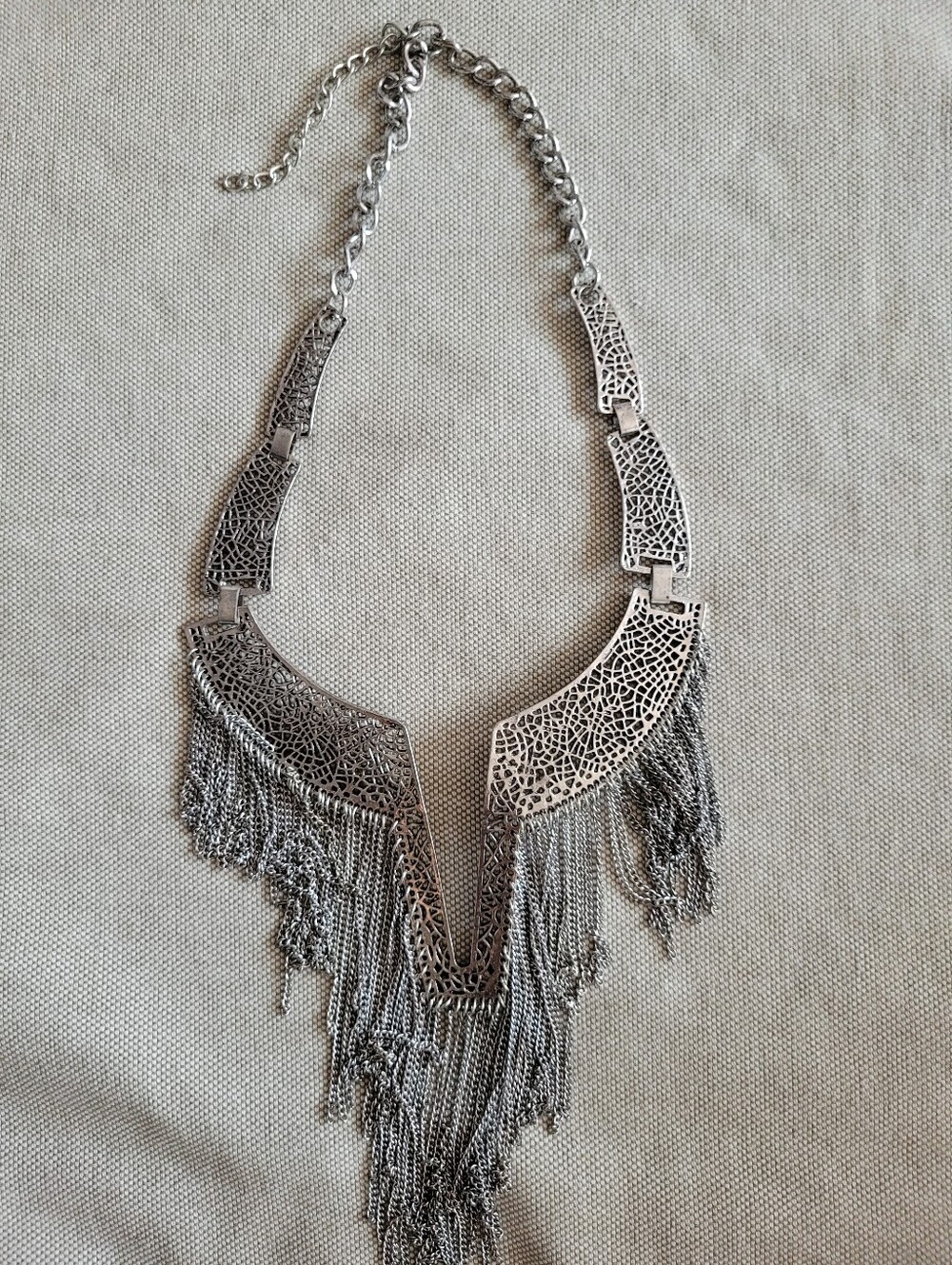 Silver Fringe Statement Necklace - Women Jewelry